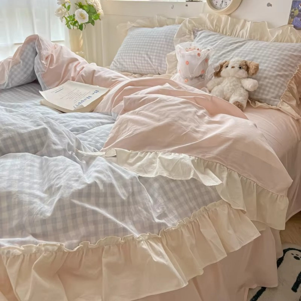 Parure de lit vichy à volants