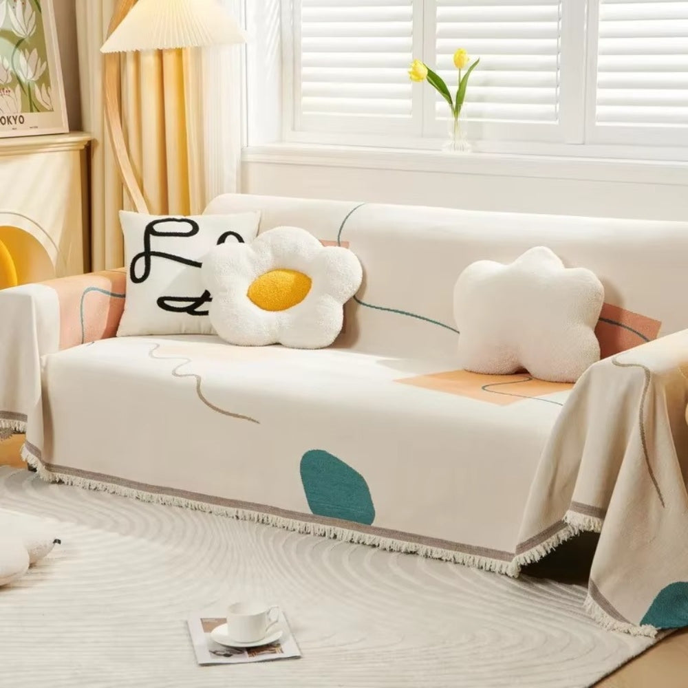Housse de canapé en chenille géométrique Meringue