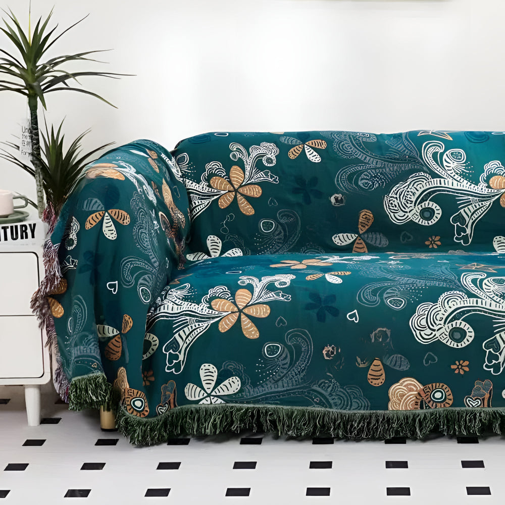Plaid en coton fleurs exotiques