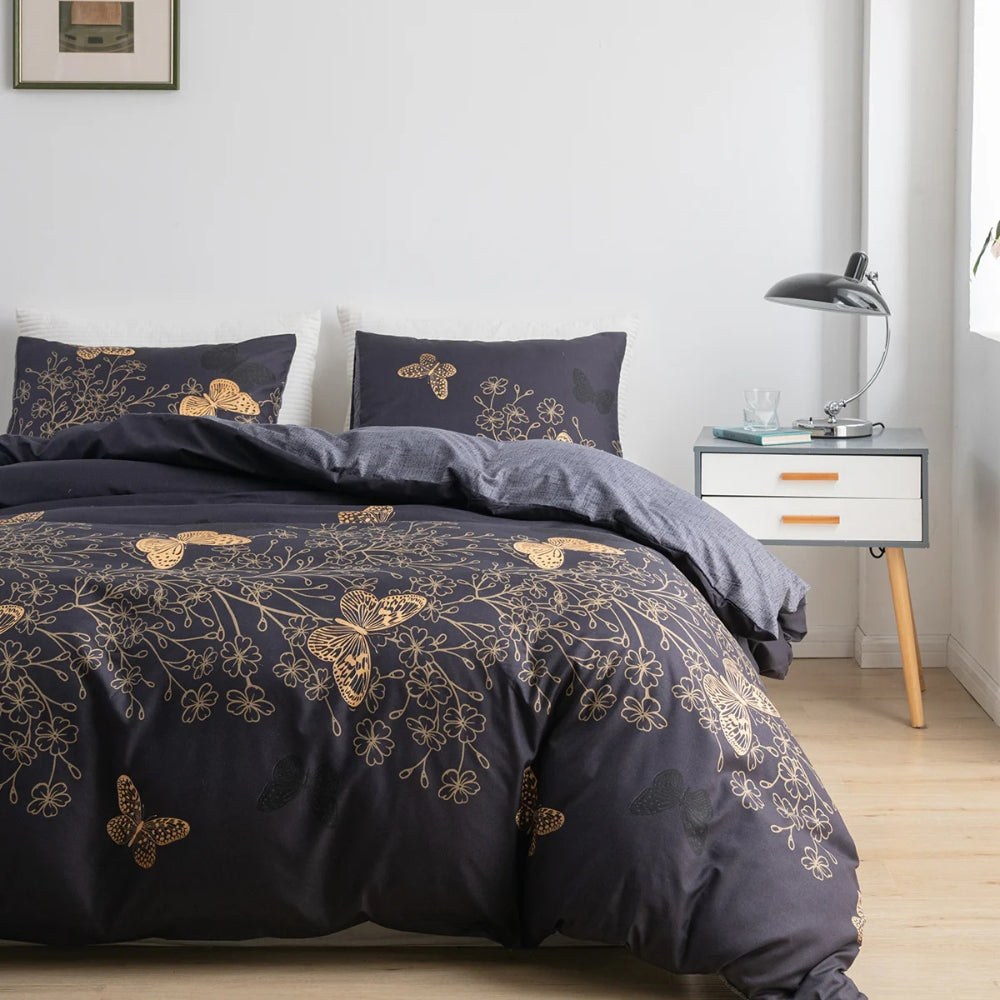 Parure de couette Valora papillons dorés | 3 pièces – Twin