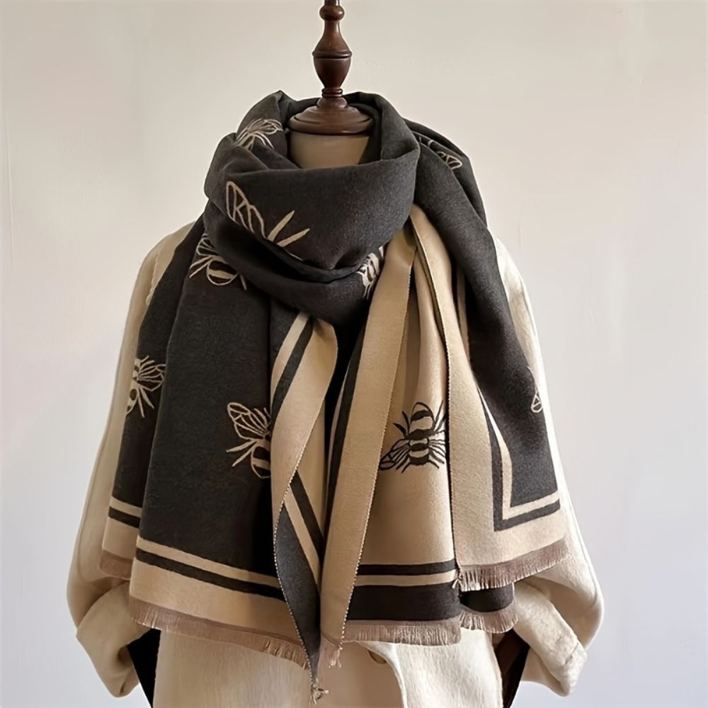 Écharpe d'hiver Nuvia motif abeilles – Noir Honey