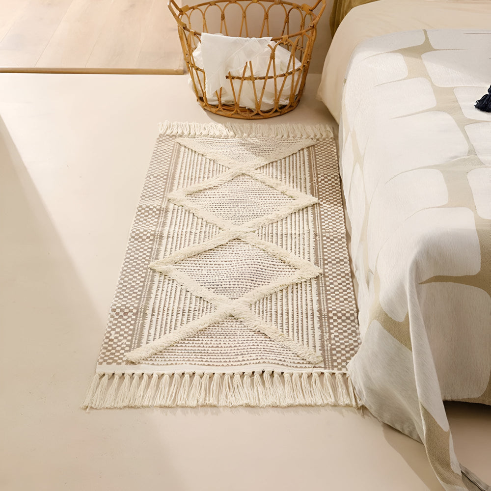 Tapis beige texturé à franges