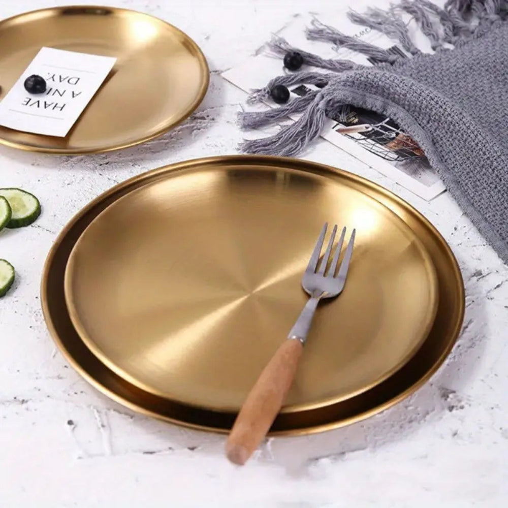 Assiettes de service dorées en inox