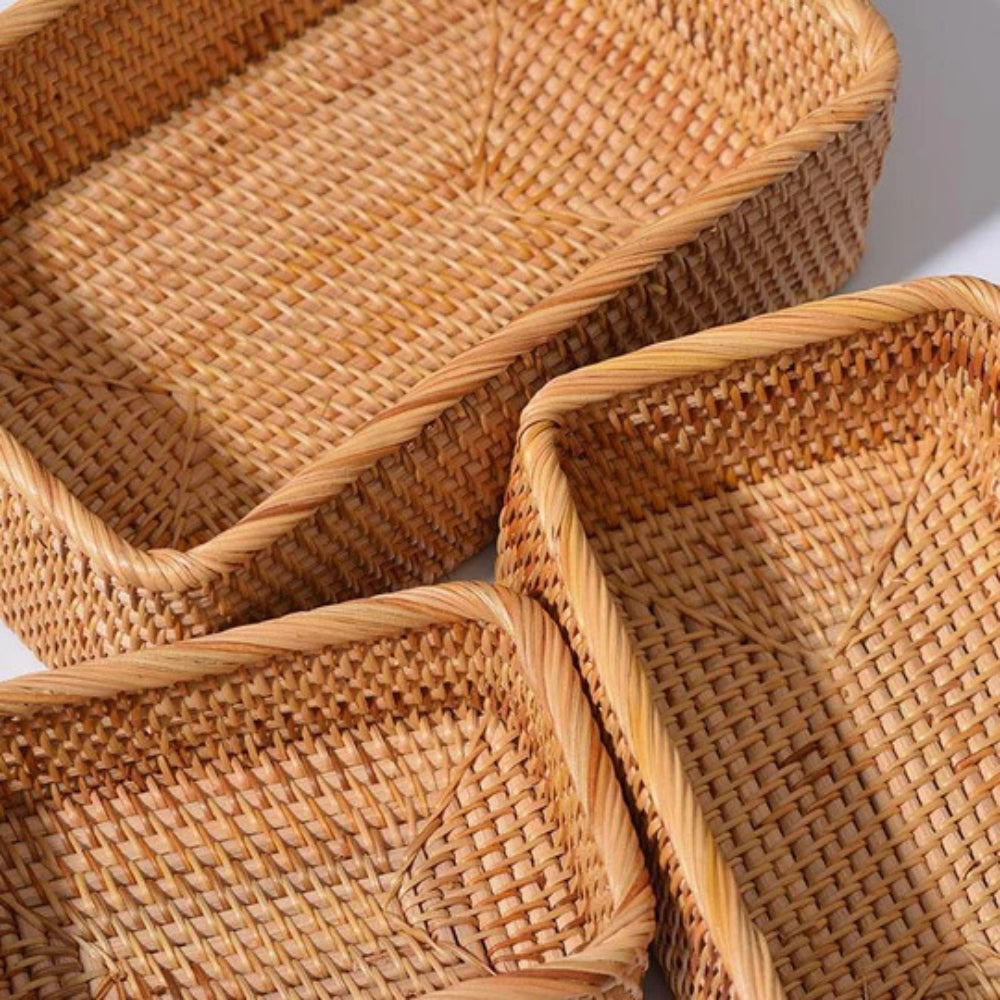 Panier de rangement rectangulaire en rotin
