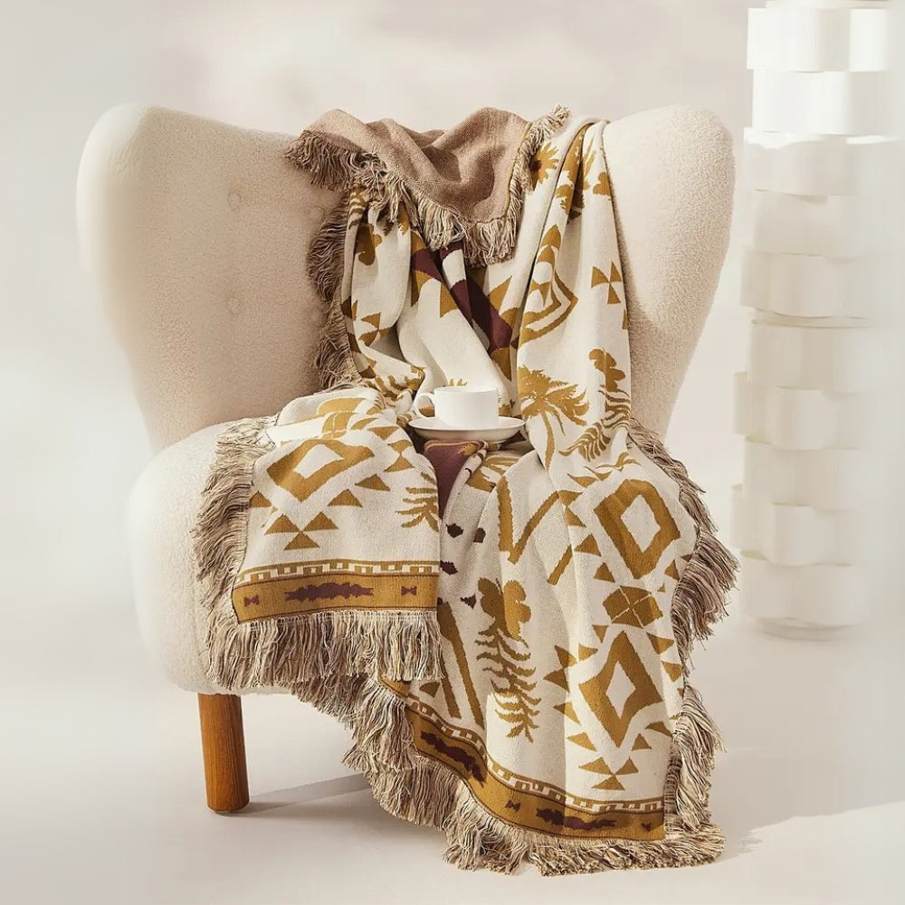 Plaid tricoté en coton géométrique boho Azura