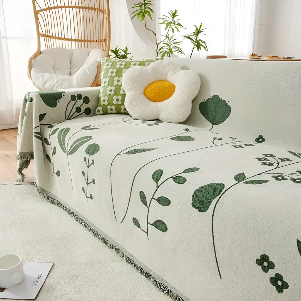 Housse de canapé réversible Modern Bloom – Naturel Beige