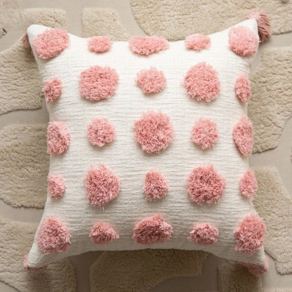 Coussins boho fleuris à pompons