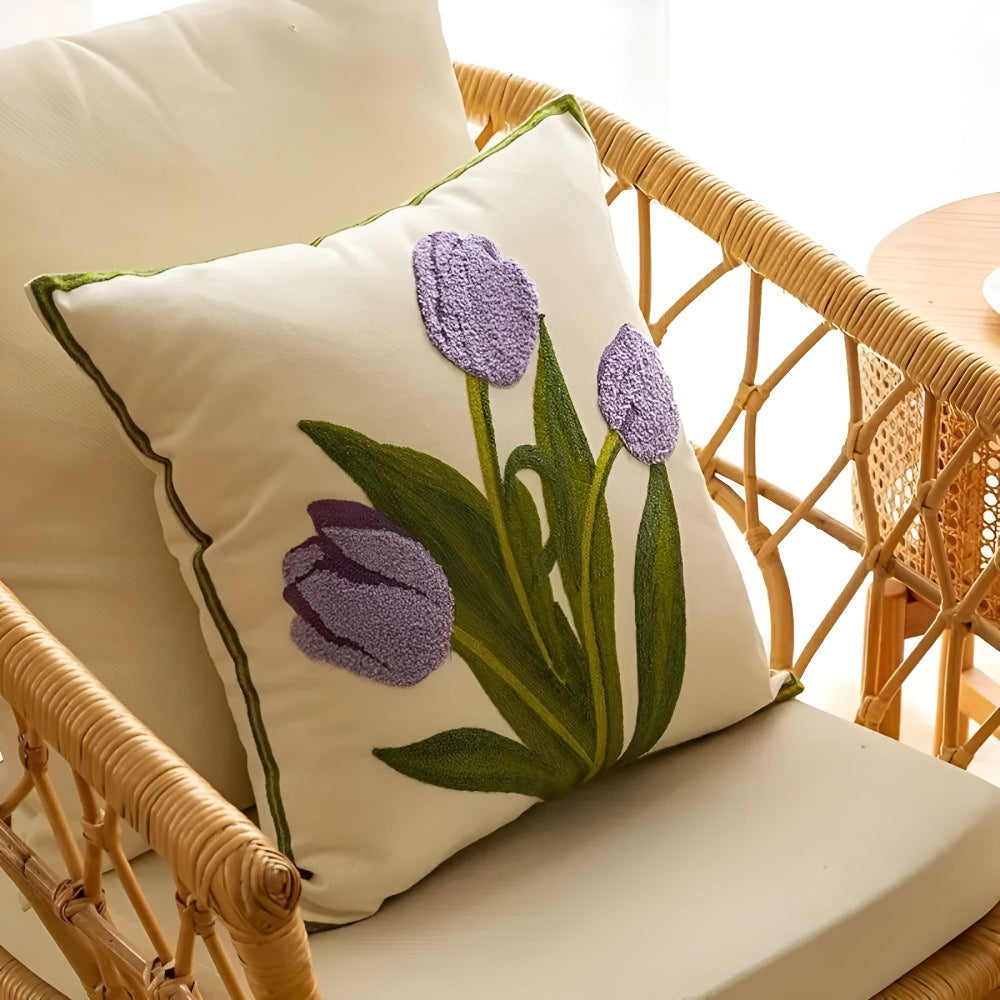 Housse de coussin tulipes en fleur