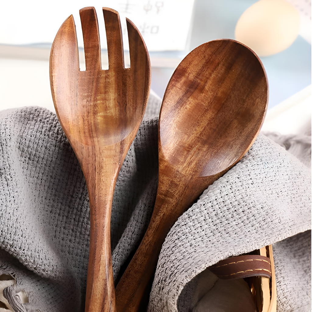 Set à salade en teck rustique | 2 pièces