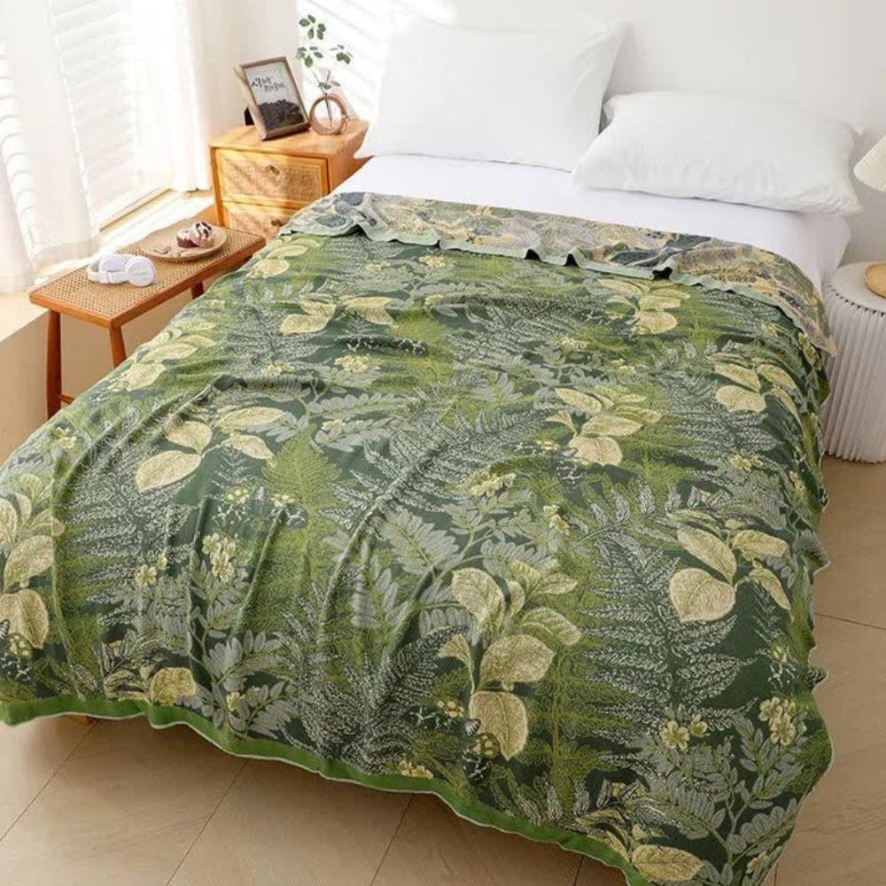 Couette rafraîchissante en fibre de bambou motif feuilles