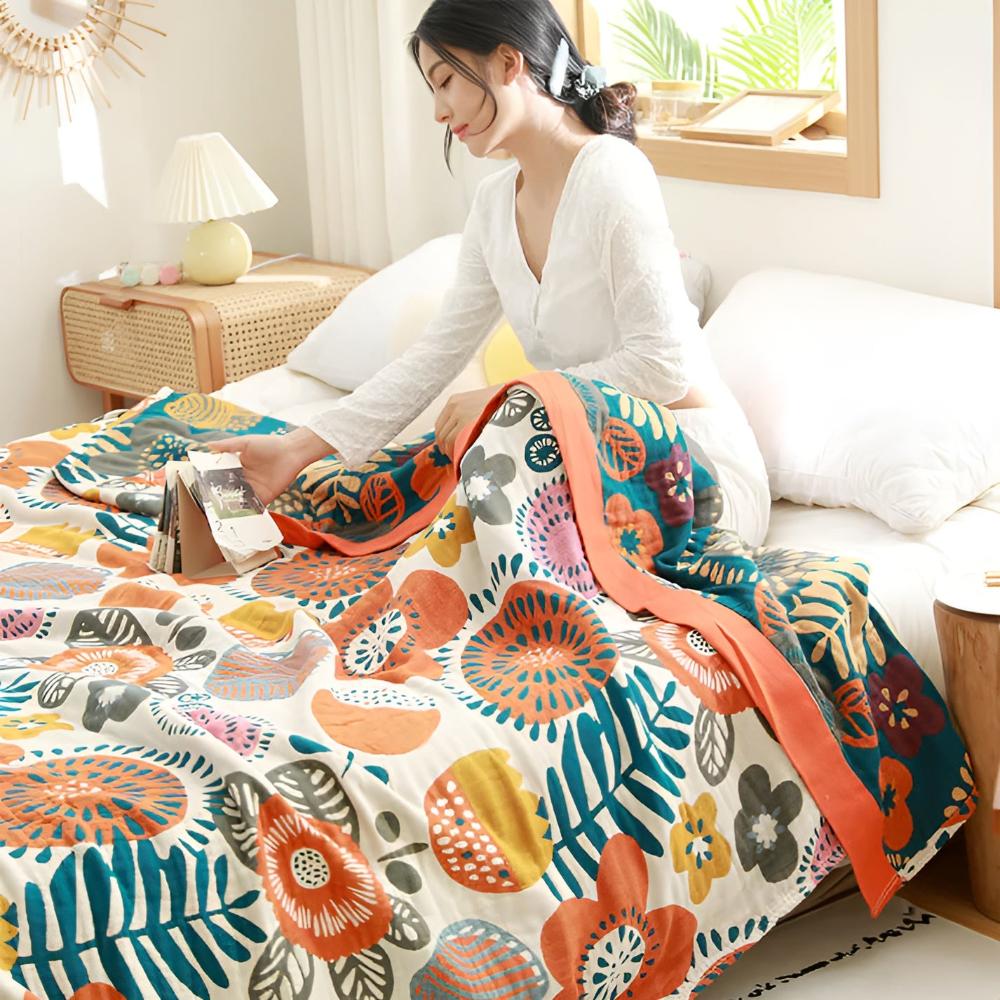 Plaid en coton fleurs boho