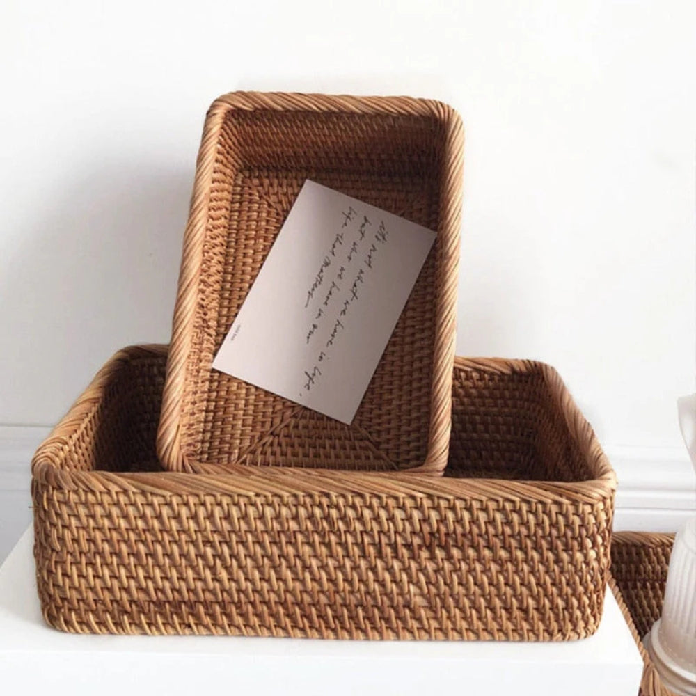 Panier de rangement rectangulaire en rotin