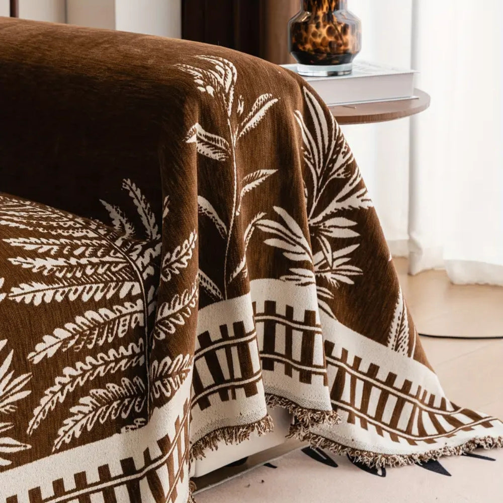 Housse de canapé en chenille feuillage fleuri