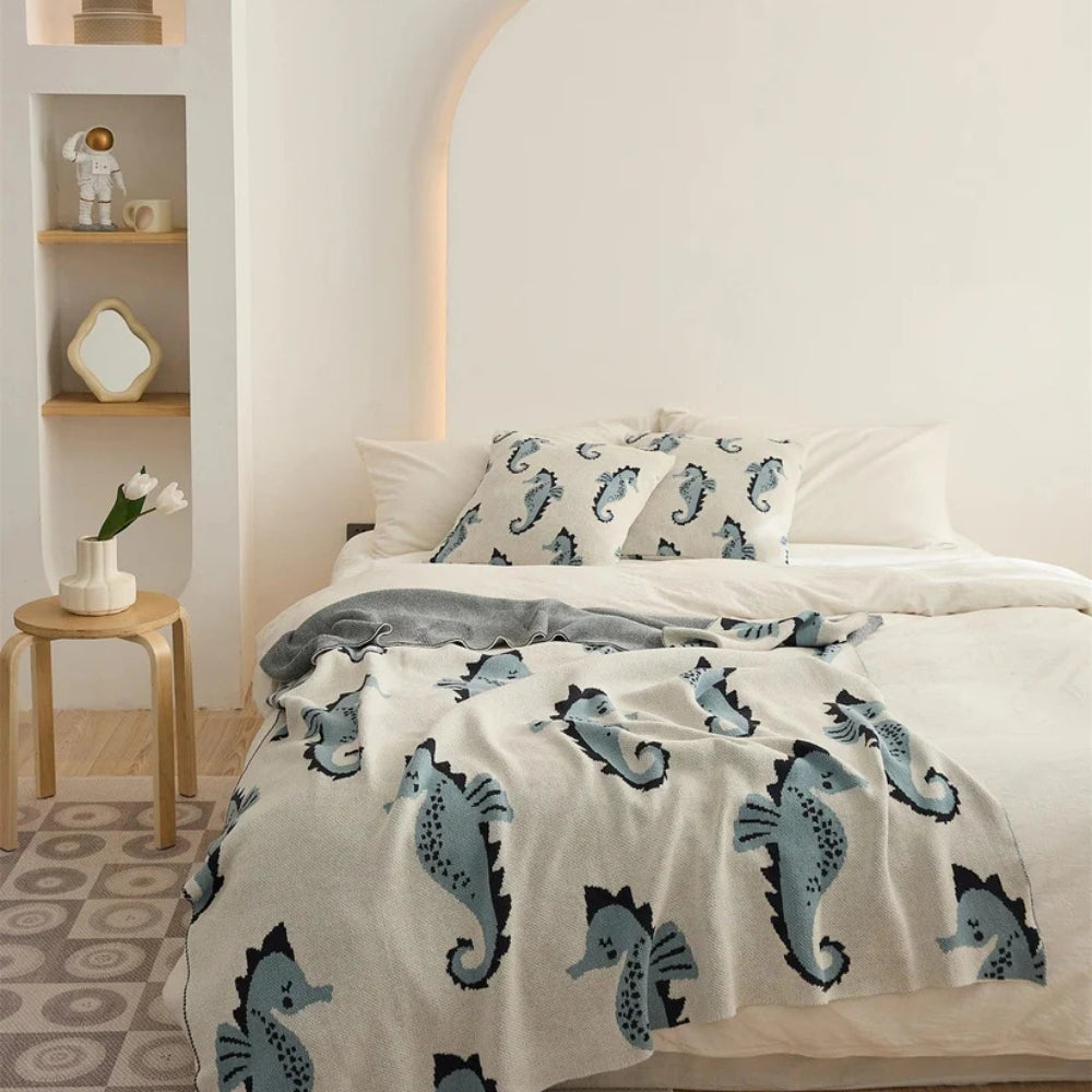 Plaid motif hippocampes – Azure Tides