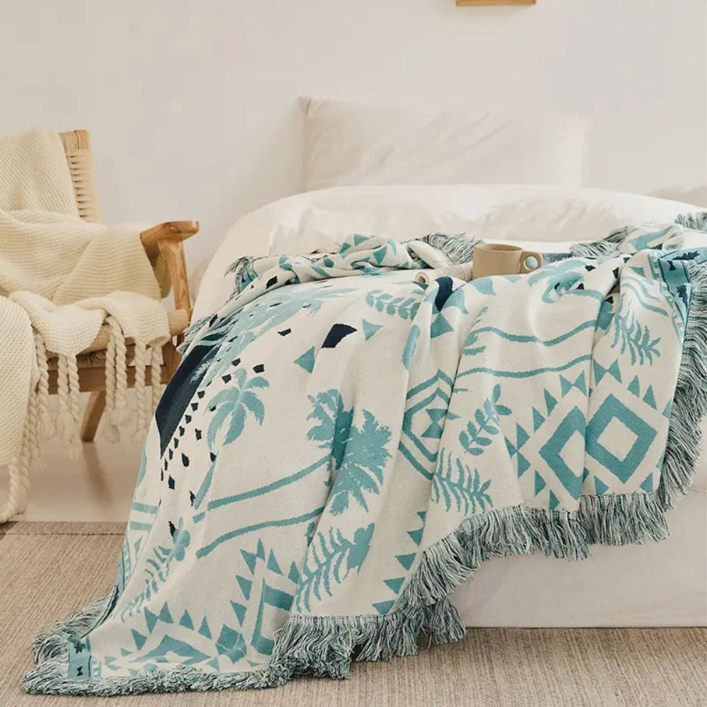 Plaid tricoté en coton géométrique boho Azura – Ocean Breeze