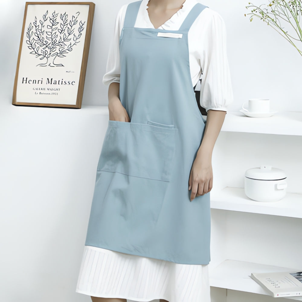 Tablier minimaliste à bretelles croisées – Bleu ciel