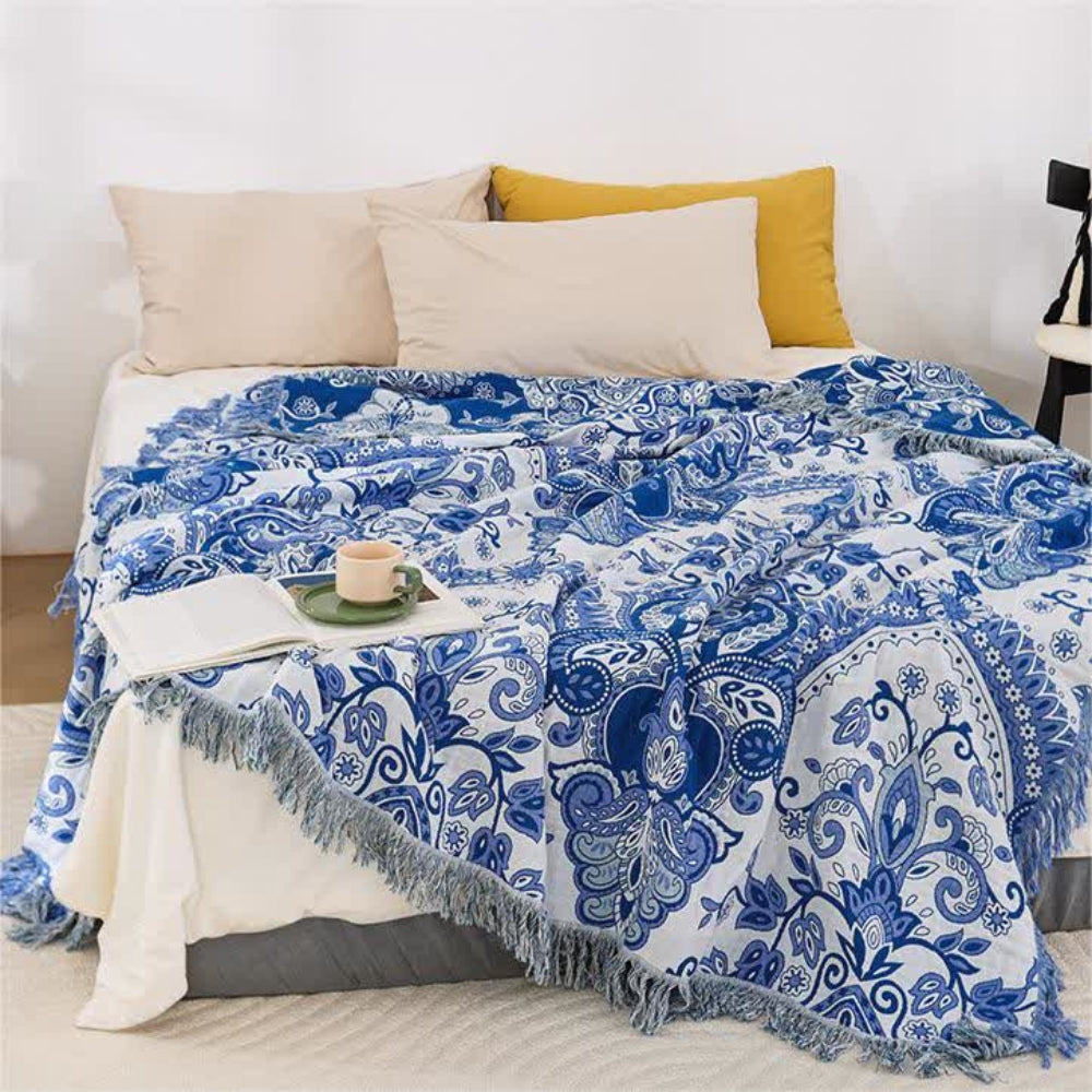 Plaid en coton à pompons Paisley Dream