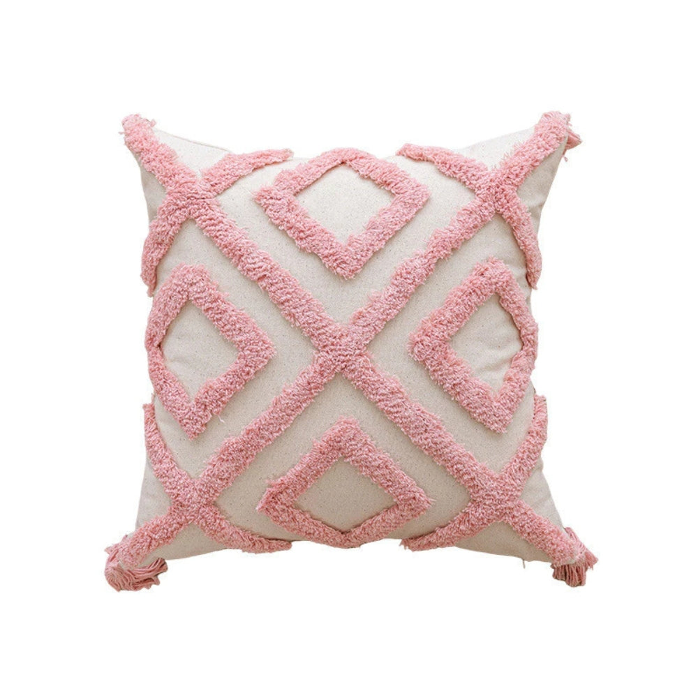 Coussins boho fleuris à pompons