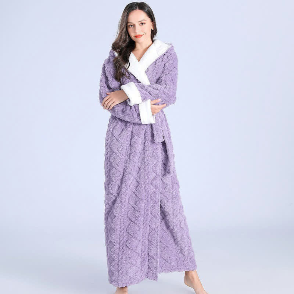 Peignoir long à capuche en peluche – Violet