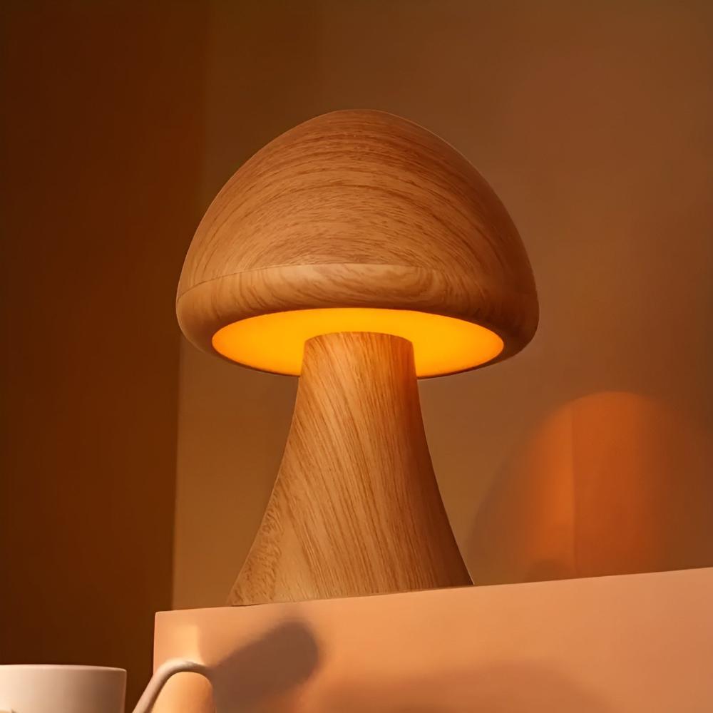 Lampe champignon en bois