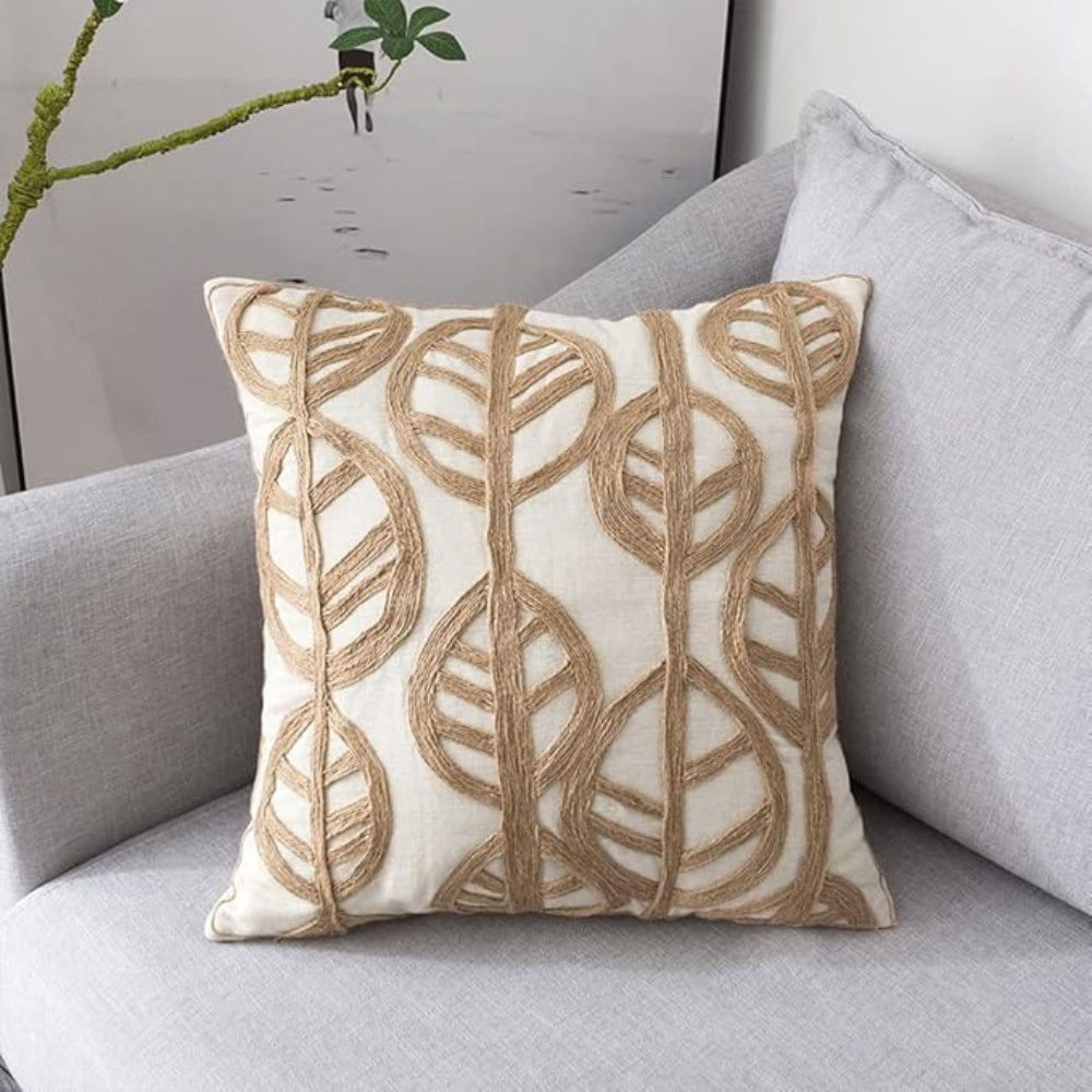 Housse de coussin brodée feuilles