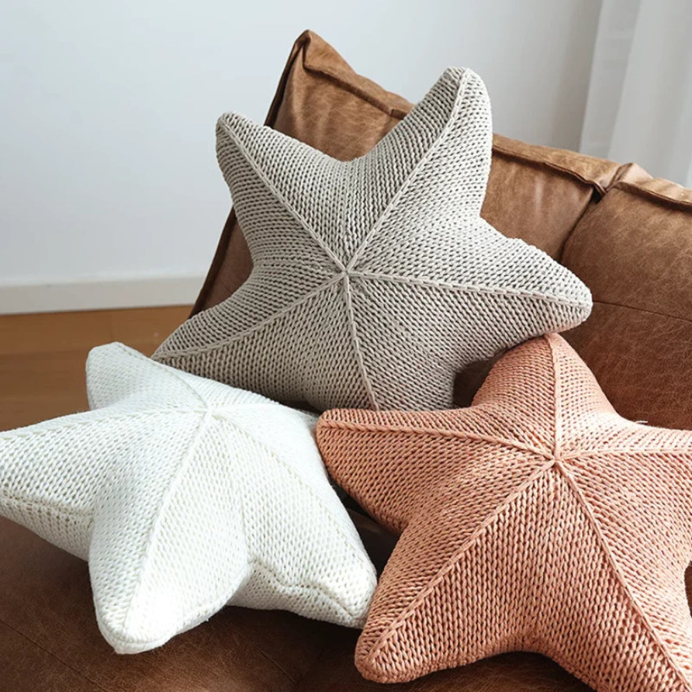 Coussin étoile de mer tricoté main – Corail Reef