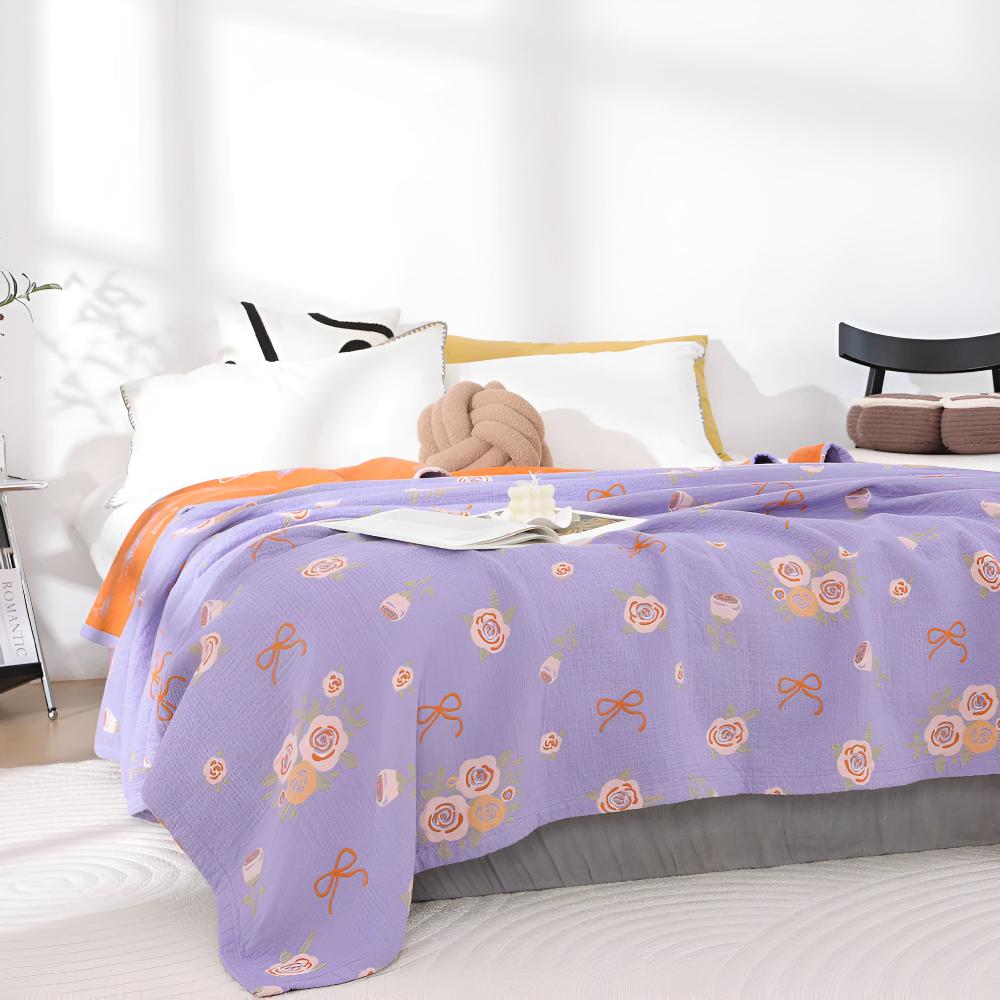 Plaid en gaze de coton nœuds et roses