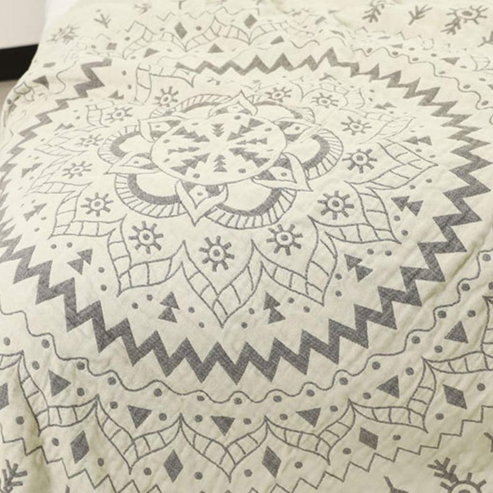 Plaid réversible en coton motif mandala