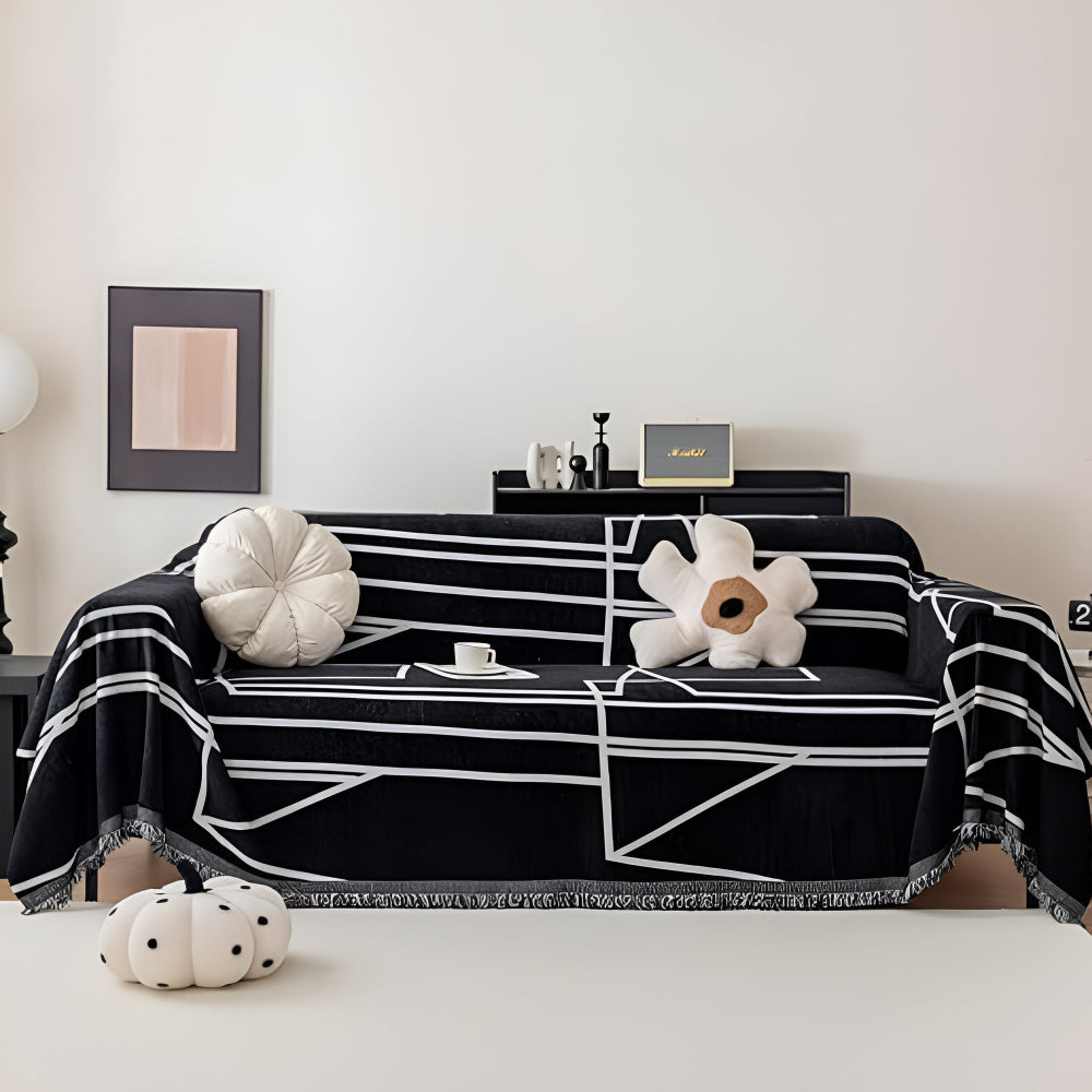 Housse de canapé grille abstraite – Blanc