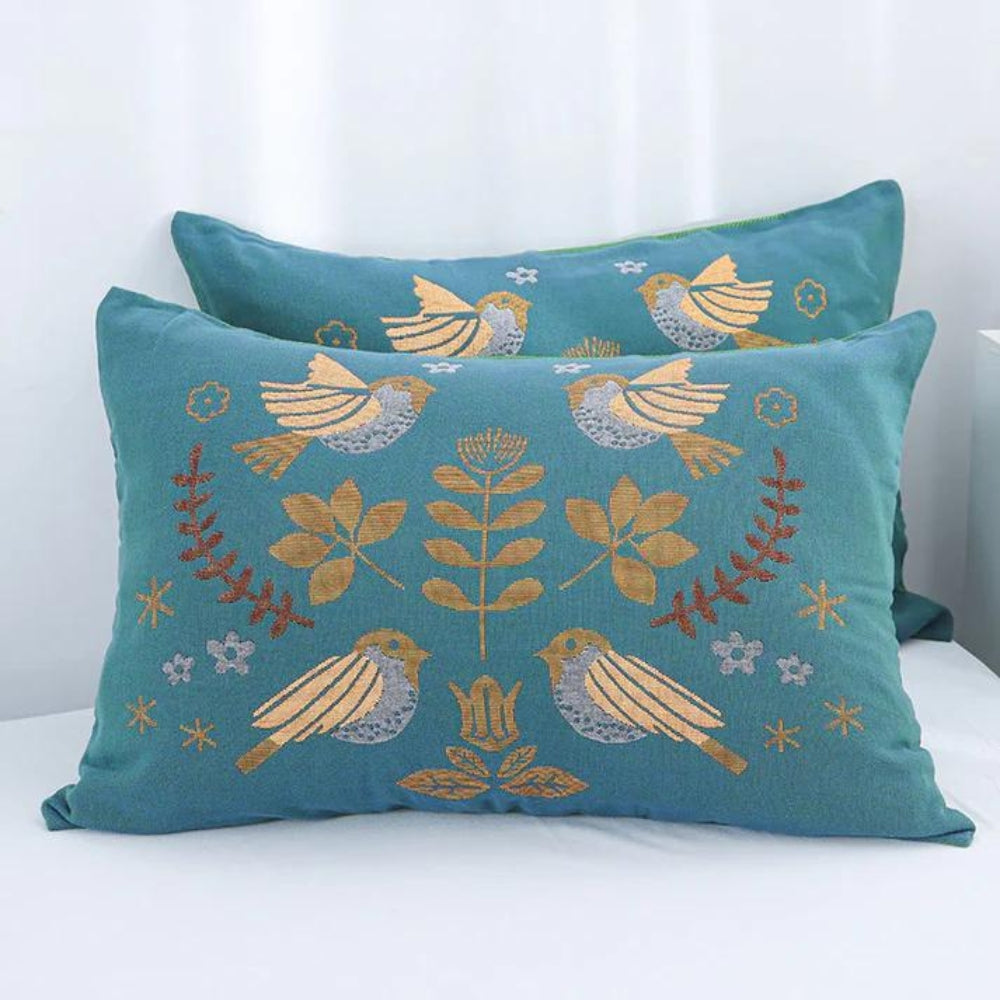 Taies d'oreiller en gaze de coton oiseaux scandinaves (2 pièces) – 20"x30"
