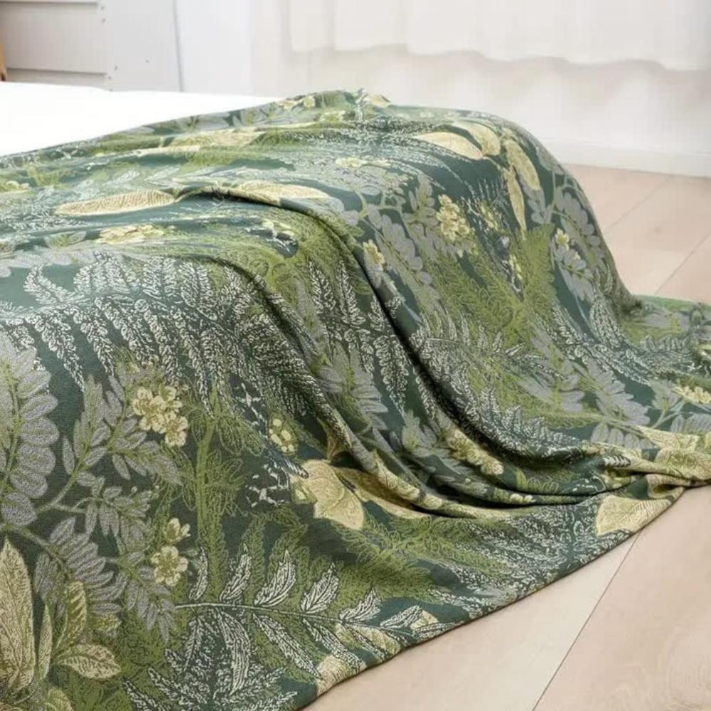 Couette rafraîchissante en fibre de bambou motif feuilles