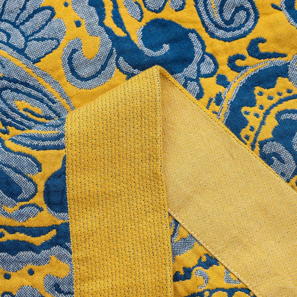 Plaid en coton rétro bleu azur et doré