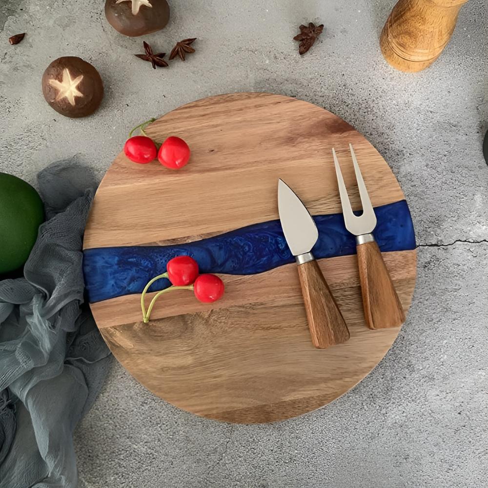 Planche à découper ronde en bois et résine