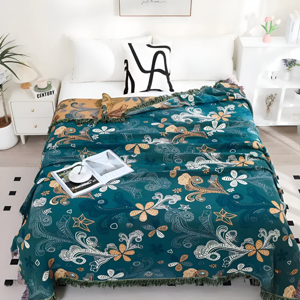 Plaid en coton fleurs exotiques