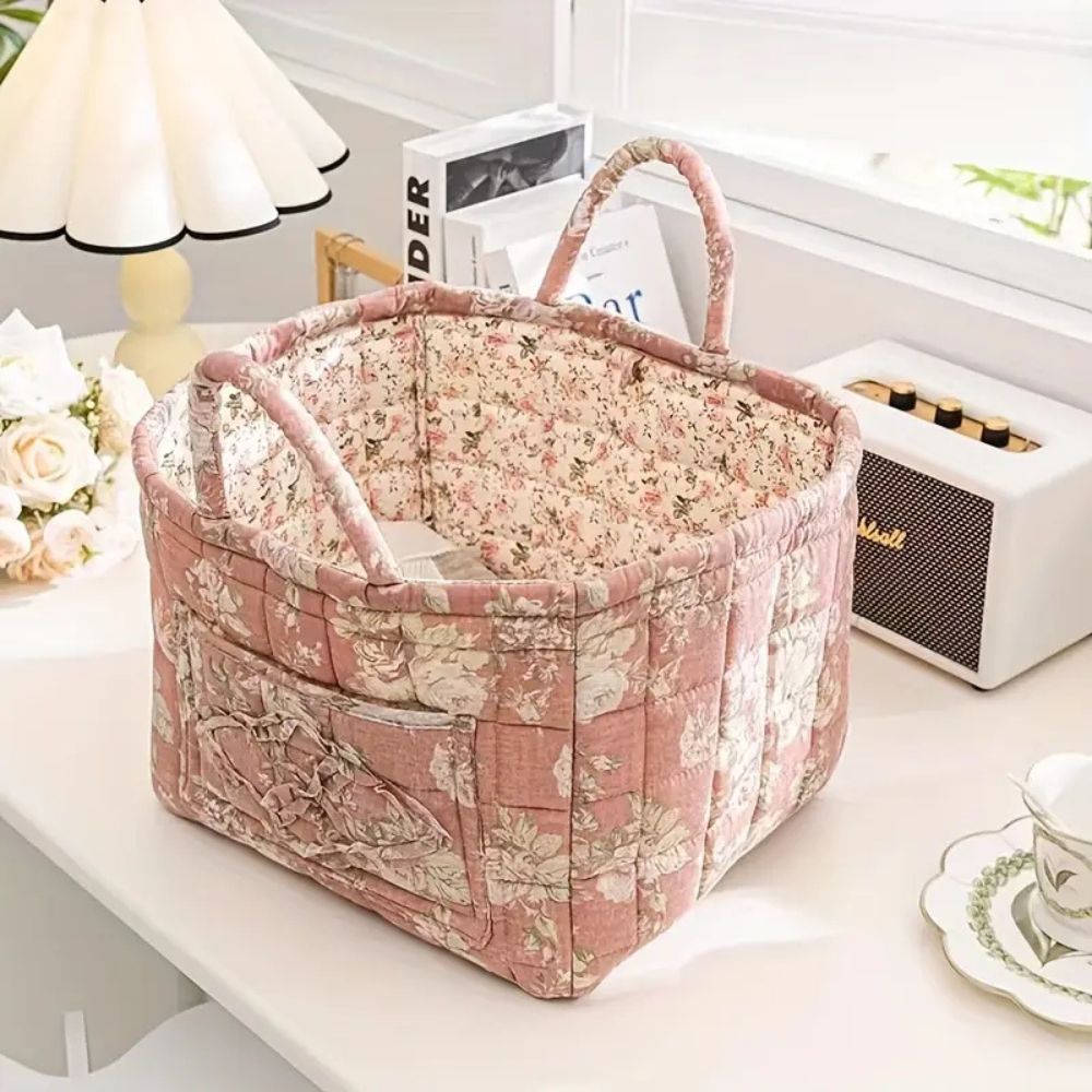 Panier de rangement en toile fleurie
