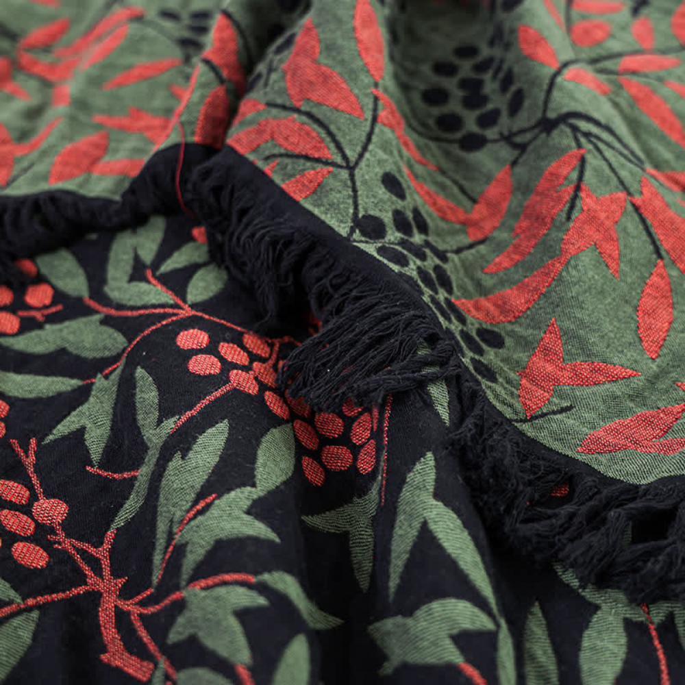 Plaid en coton à pompons bégonias et fruits