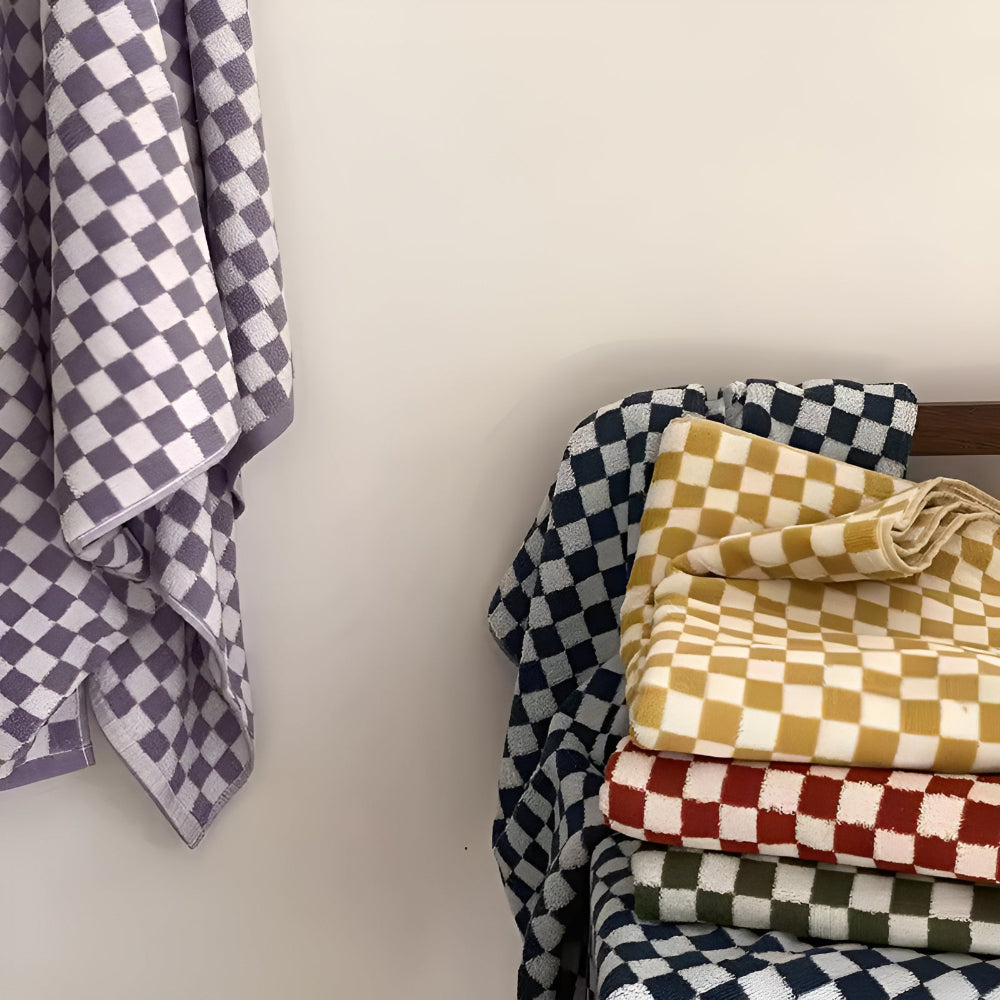 Serviette en coton damier rétro – Bleu