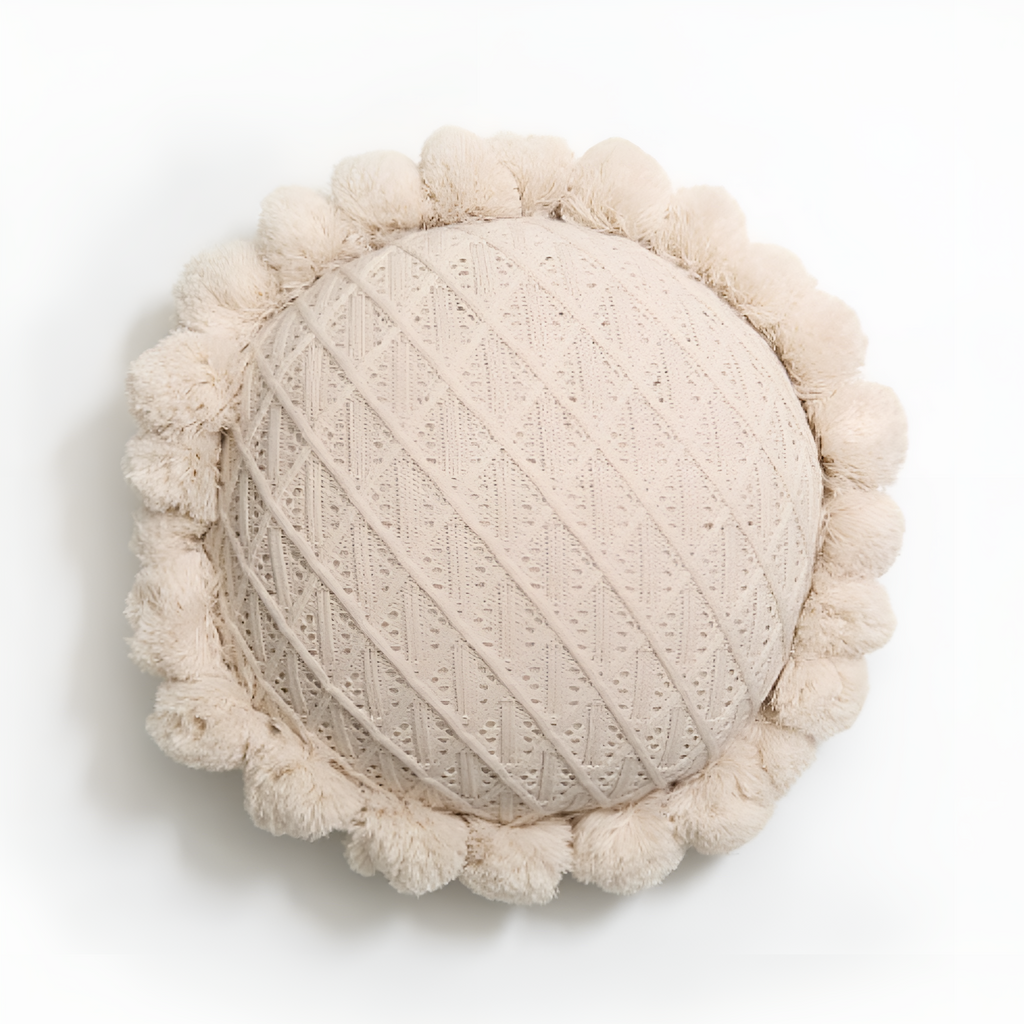 Coussin tournesol à pompons