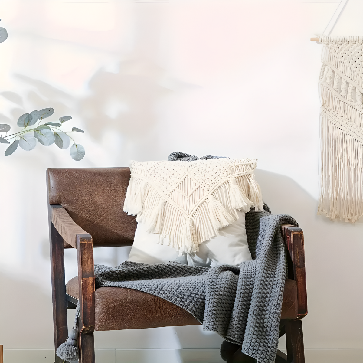 Housse de coussin en macramé vintage