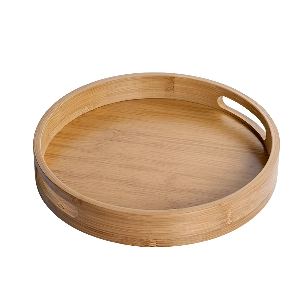 Plateau de service rond en bambou