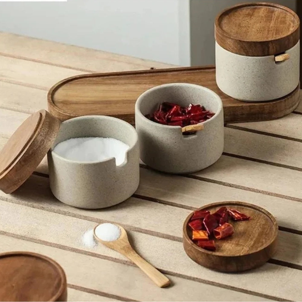 Set de pots à épices en céramique rustique