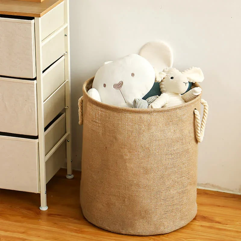 Panier à linge pliable imperméable en coton et lin