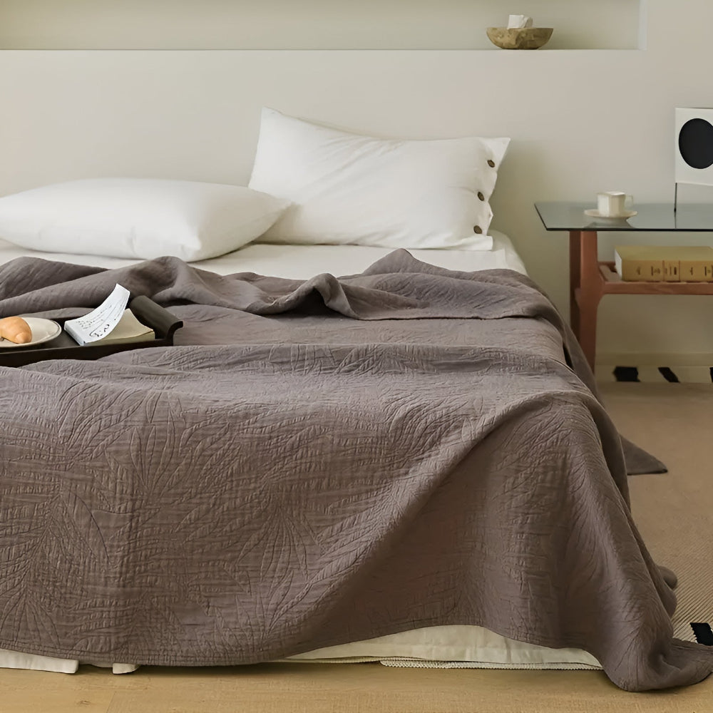 Plaid en coton doux motif feuilles