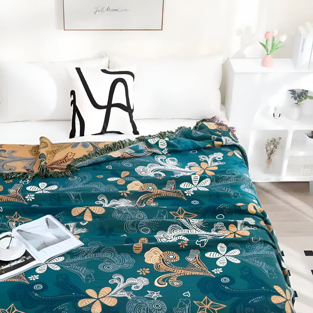 Plaid en coton fleurs exotiques