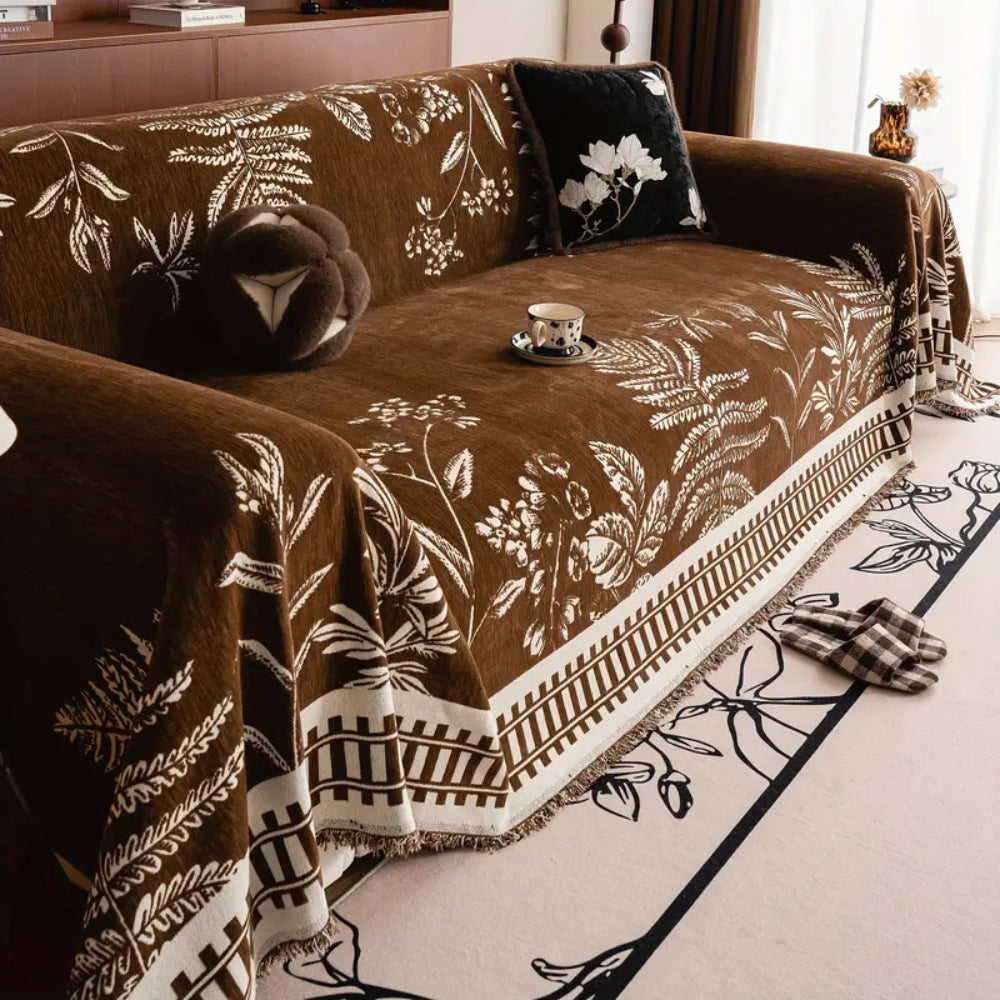 Housse de canapé en chenille feuillage fleuri