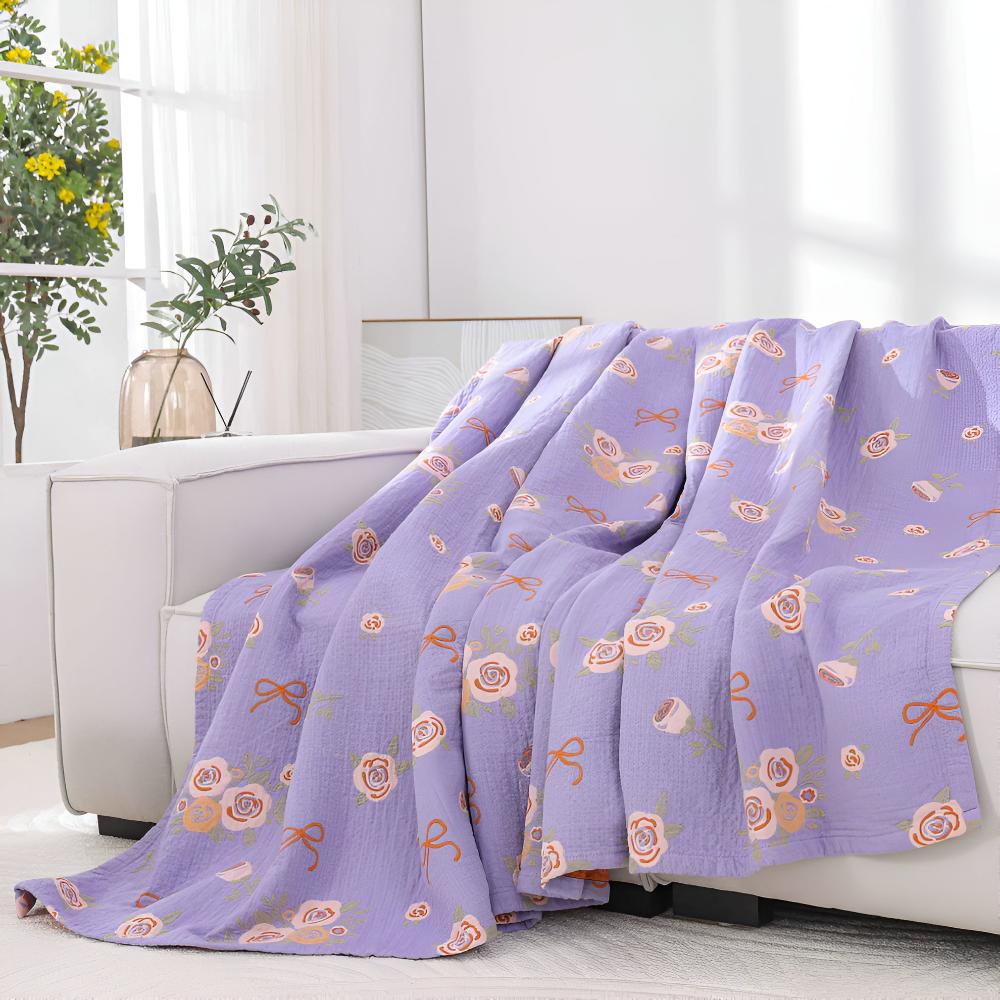 Plaid en gaze de coton nœuds et roses