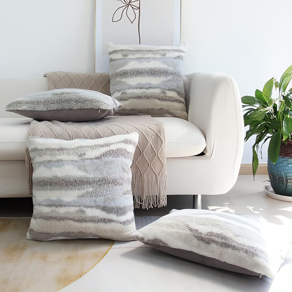 Housse de coussin moelleuse effet marbre – Gris