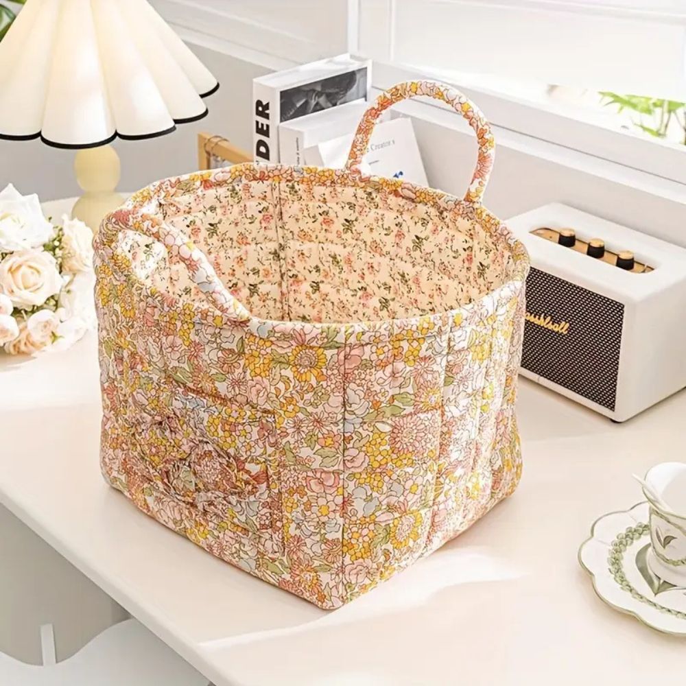 Panier de rangement en toile fleurie