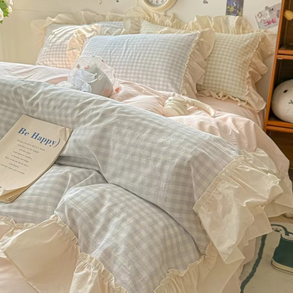 Parure de lit vichy à volants
