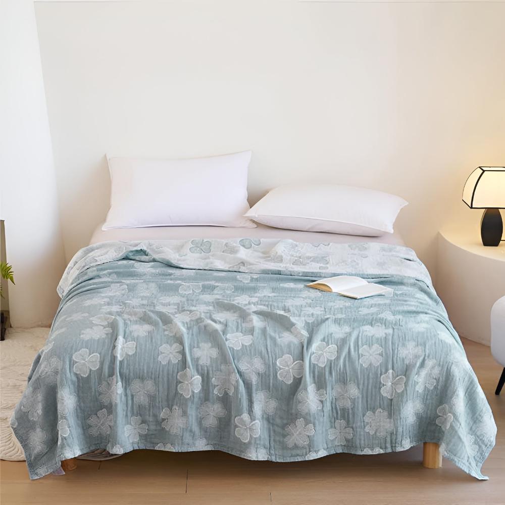 Plaid en coton trèfle à quatre feuilles – Baby Bleu